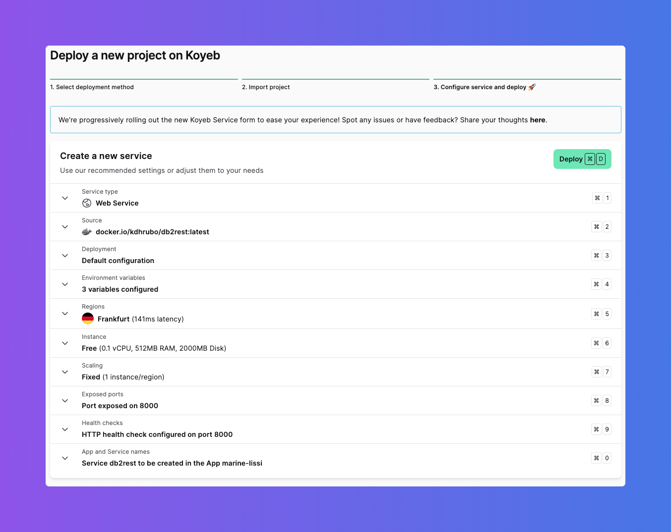 Configure service and deploy Configure service and deploy